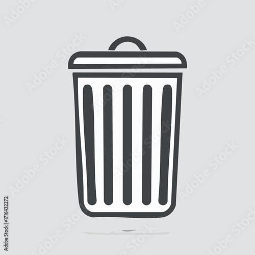 Simple graphic illustration of a trash can with a lid, depicted in dark gray against a light gray background.