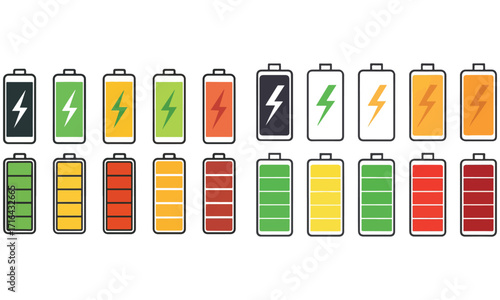 Battery Levels, Charging Icons & Energy Power Symbols Battery Life & Energy Storage