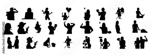 Diverse Silhouette Icons of People Engaging in Various Activities
