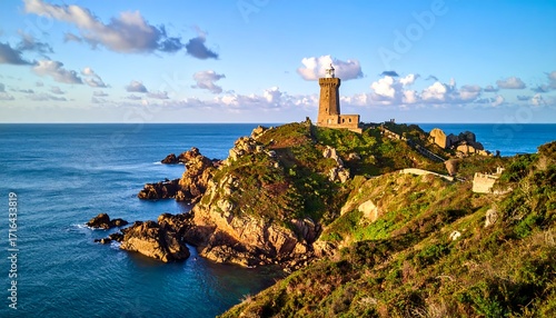 Coastal lighthouse on a rugged headland