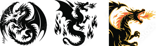 Wallpaper Mural Powerful Dragon Silhouette Illustration Black Isolated on Transparent Background, Mythical Creature Design Element for Dark Fantasy Projects Torontodigital.ca