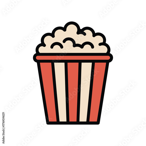 Classic red striped popcorn tub filled with fluffy popcorn movie snack fun