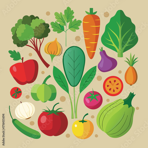 Vibrant collection of fresh vegetables and produce for healthy eating and culinary designs