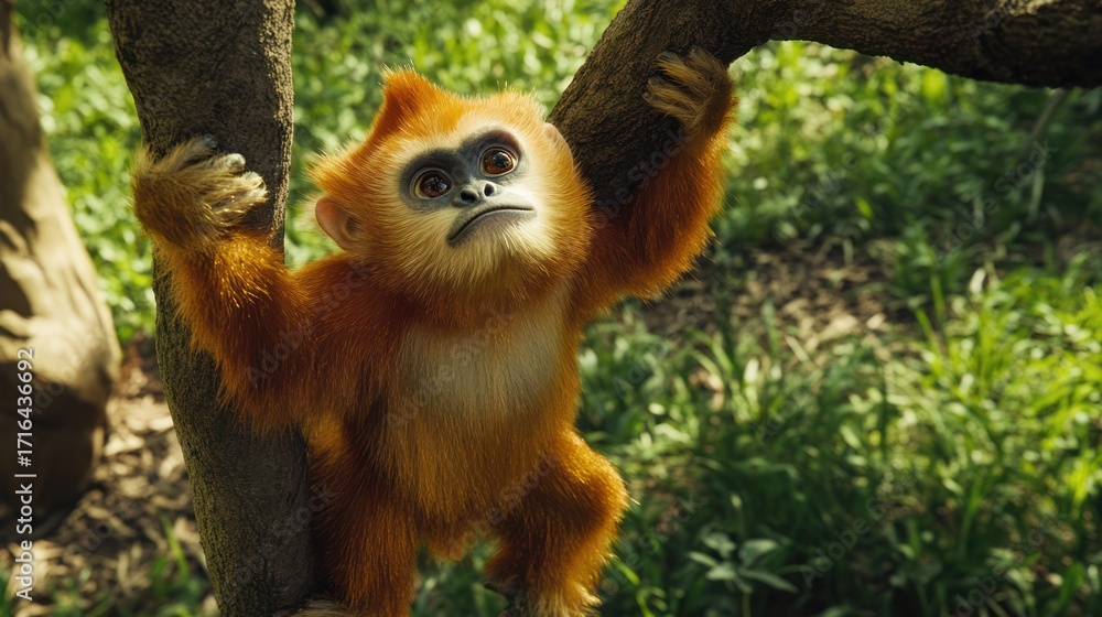 Obraz premium Baby monkey climbing tree