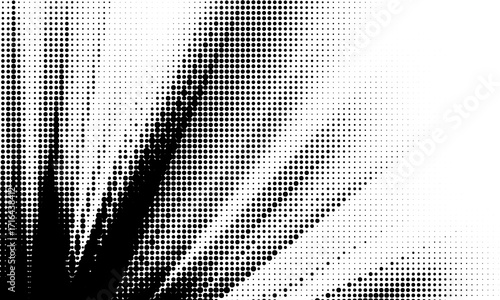 Monochromatic Halftone Pattern with Abstract Gradient Transition from Dense Black Dots to Sparse Arrangement on White Background for Modern Designs
