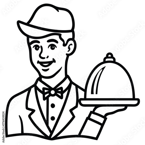 Professional restaurant waiter serving food and drinks to customers at a table depicting hospitality and dining experience