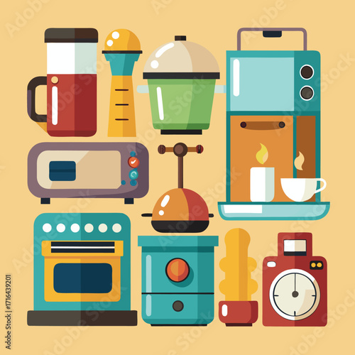 Comprehensive vector set of modern kitchen appliances and utensils for design projects