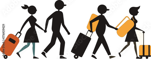 Family traveling together with luggage on vacation