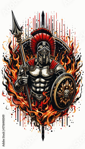 Ares in armor. Greek mythology, god of war, rage, and aggression, dynamic illustration.