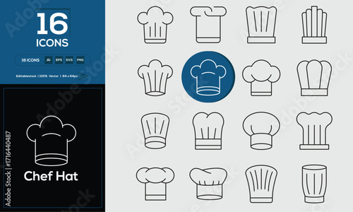Chef Hat Adaptive Flat Icons Bundle for Mobile and Cloud Apps