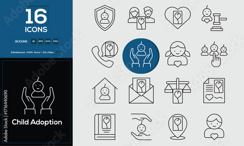 Child Adoption Next Generation Outline Icons for Startup Branding