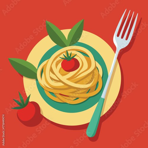 Delicious spaghetti pasta on a fork a classic italian food illustration perfect for culinary themes