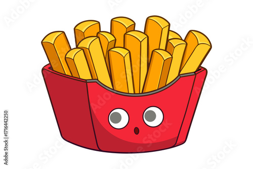 Adorable Cartoon French Fries in a Red Carton A Fun Illustration