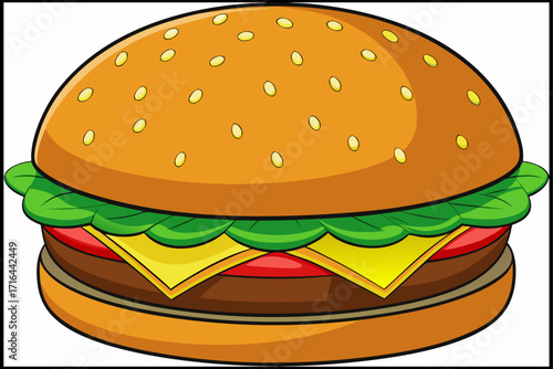 Delicious and Appetizing Cartoon Burger with Fresh Ingredients A Colorful and Fun Illustration for Food Lovers