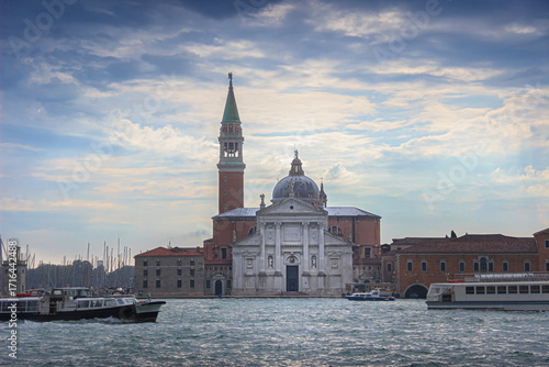 Church of San Giorgio Maggiore seen across the lagoon in Venice, Italy.