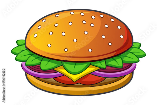 Vibrant Burger Illustration with Fresh Ingredients A Colorful and Appetizing Fast Food Design