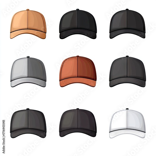 Nine baseball caps in various colors (7)