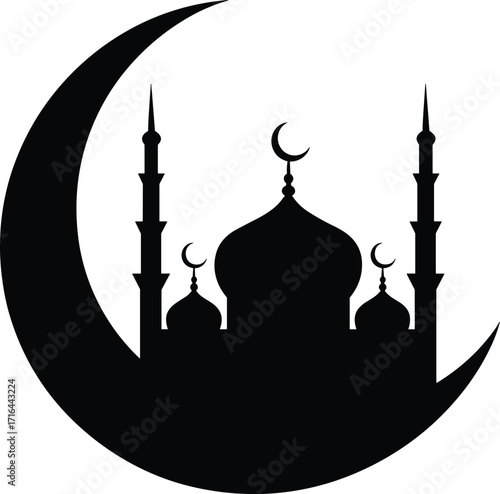 Silhouette of a mosque dome with crescent moon