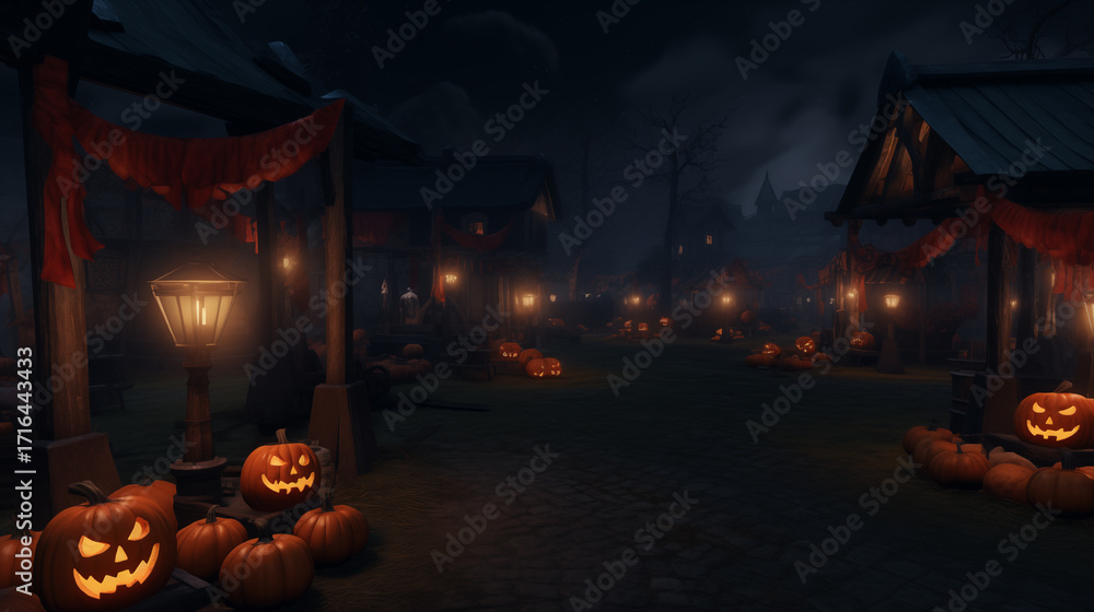 Fototapeta premium Halloween Pumpkins for the Popular Fall season ~ Created using Generative AI