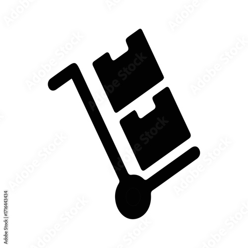 Black silhouette icon of a hand truck carrying two packages, symbolizing efficient logistics, swift delivery, freight transport, and moving solutions for business