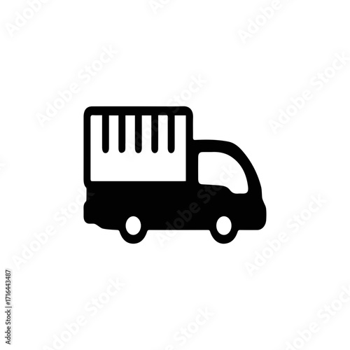 Minimalist flat black icon of a cargo truck, representing efficient and reliable transportation, swift delivery services, and robust logistics solutions