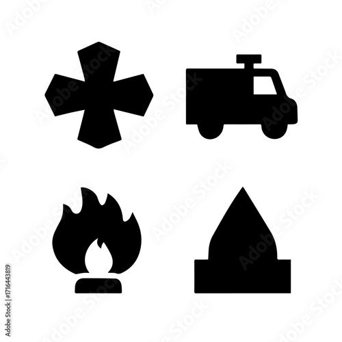 Four medical and emergency service icons silhouette