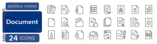 Document line icons. Editable stroke vector set for office and business interface
