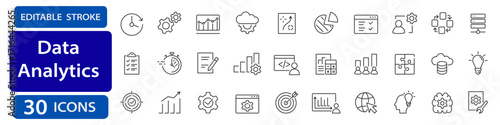 Data analytics line icons. Editable stroke vector set for dashboard and reports