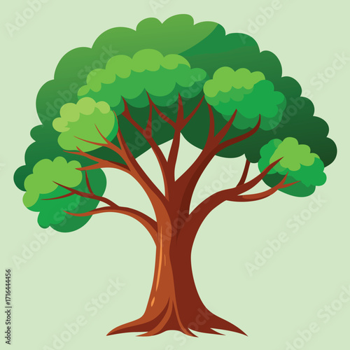 Detailed illustration of a single tree with intricate branches and leaves rendered in a vibrant cmyk color palette