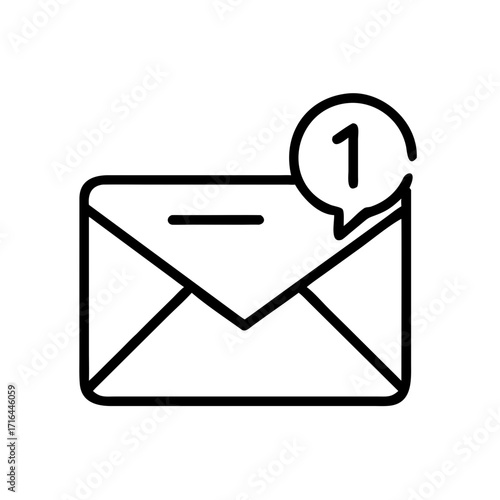 Envelope icon with notification number one indicating new message  