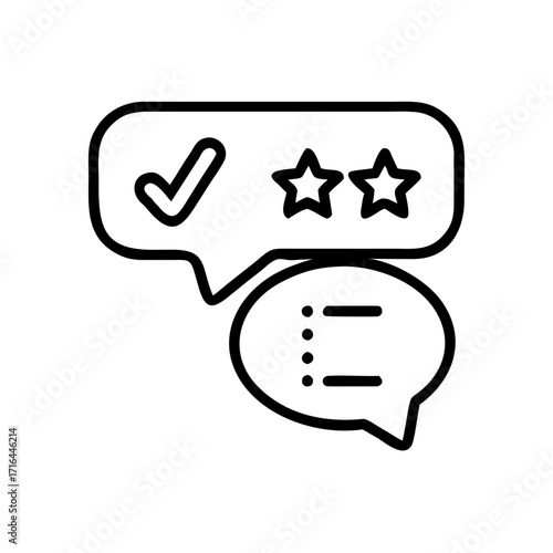 Checkmark and star rating in speech bubbles for feedback concept  