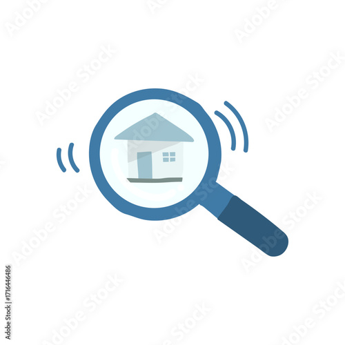 Conceptual illustration of searching for a new home or real estate property with a magnifying glass