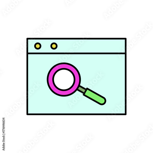 Webpage Search Illustration Magnifying Glass Examining a Browser Window