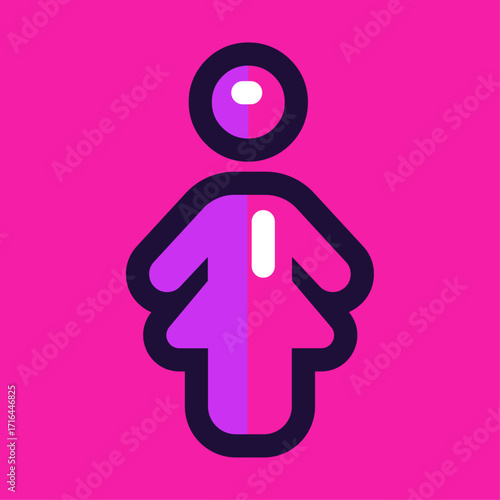 Vector illustration of a woman icon against a vibrant pink background for design elements