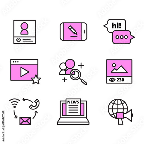 Modern line icons for web promotion and content creation strategy