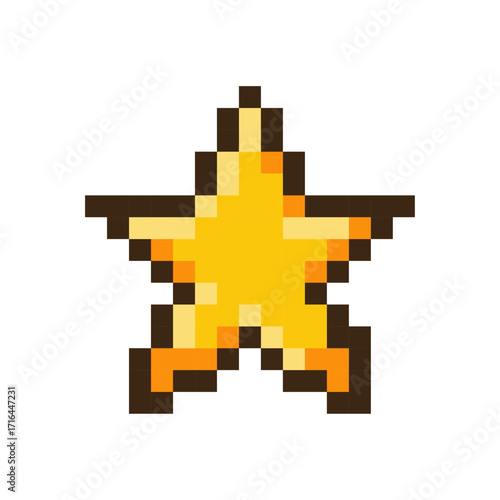 Classic Video Game Star Power-Up, Pixel Art Graphic on White