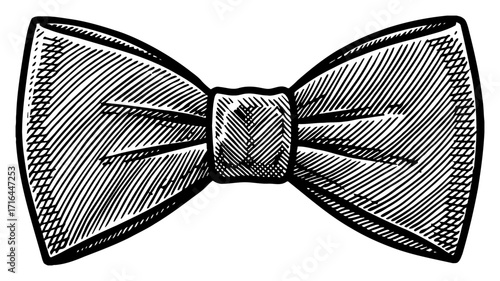 Classic Bow Tie Accessory Fashion Element Vintage Style Black and White Outline Line Art Drawing