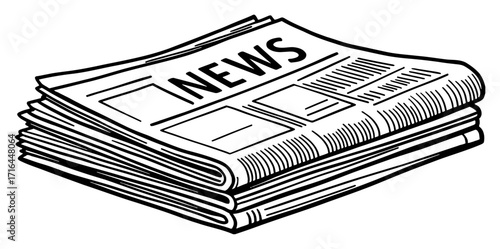 Stack of Newspapers with News Text Black and White Outline Line Art Drawing for Daily Information