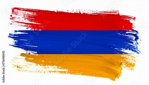 The flag of Armenia painted in expressive brush stroke style white background with cultural bold tones
