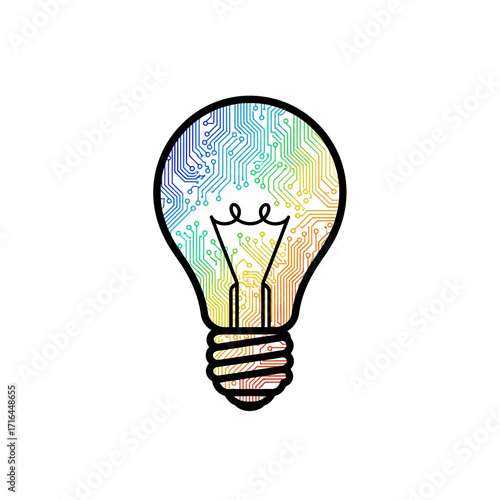 A lightbulb with a detailed circuit board pattern inside, representing innovative ideas, technology, and creativity.
