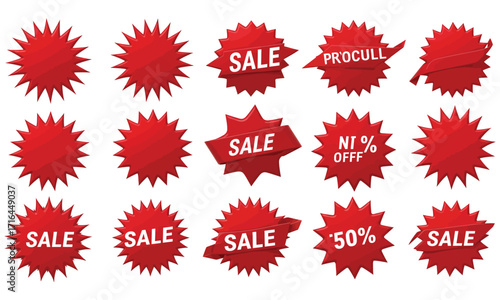 Red sale discount label and tag set vector illustration for shop promotion and business design