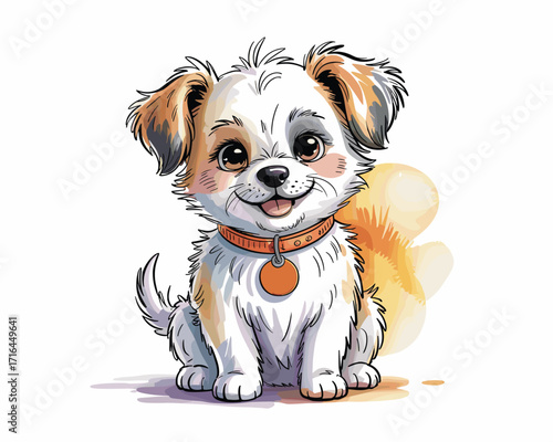 Adorable watercolor vector illustration of a cheerful puppy, capturing its playful and innocent charm