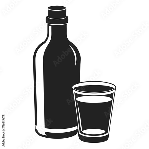 bottle and glass of vodka