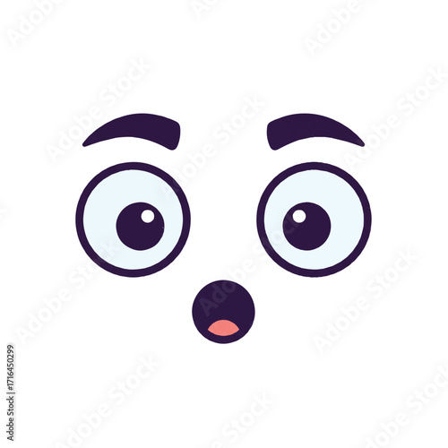 Flat 2D vector illustration of funny shocked cartoon eyes wide open with raised eyebrows, conveying surprise and humor on a clean white background.