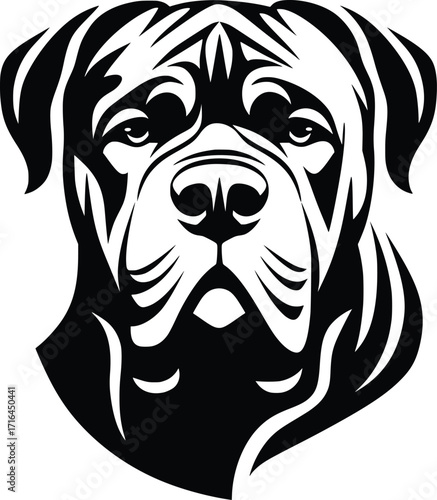 Dogue de Bordeaux head silhouette with wrinkled face, broad muzzle, and powerful build vector