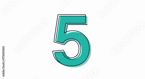 A vibrant teal number 5 with a clean white background, perfect for design and digital use