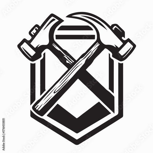 Vintage Crossed Hammers in Protective Shield Vector on white background