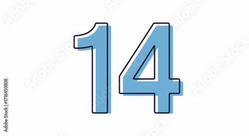 Modern stylized number 14 icon with a blue outline. Simple vector graphic illustration of the digit fourteen isolated on a white background for design elements