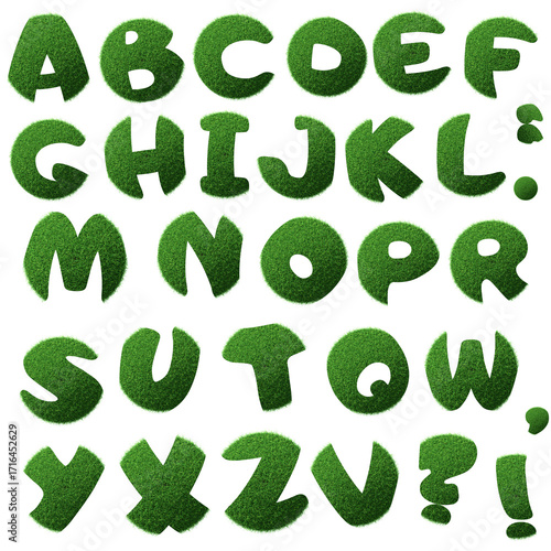 Letters of the English alphabet in a pattern of green grass, with rounded edges
26 letters for design on a transparent background
