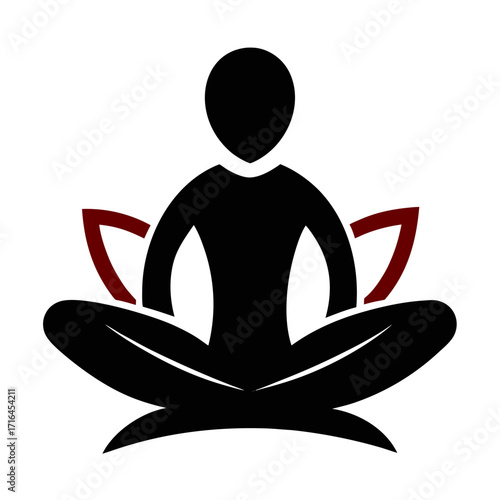 Serene silhouette of a person in a yoga meditation pose on a clean white background